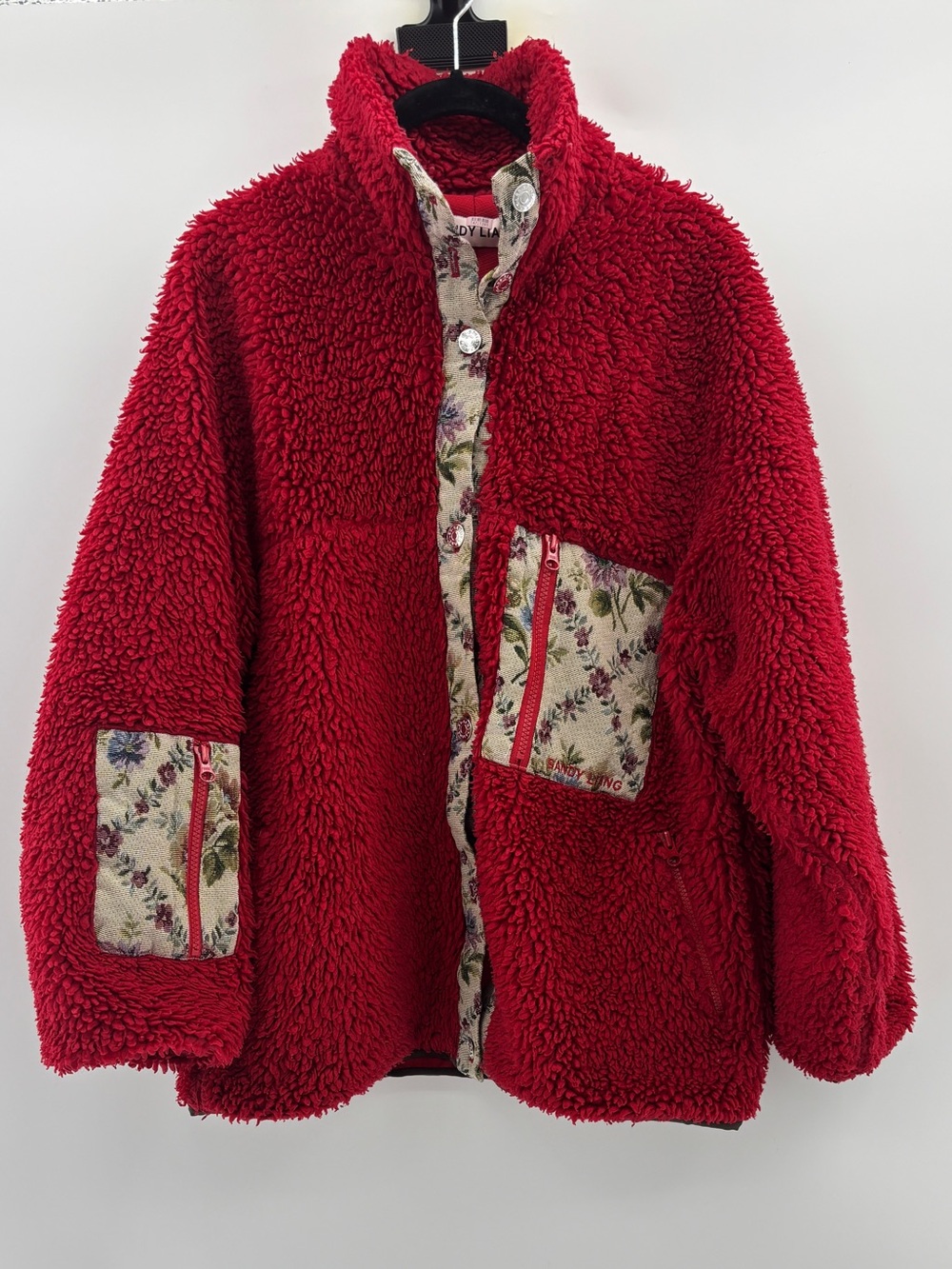 Sandy Liang Boxbox Fleece Jacket in Racing Red - Picture 7 of 10